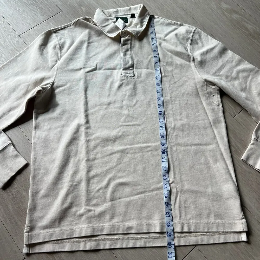 J Crew Rugby Shirt With Striped Placket Mens Large Natural